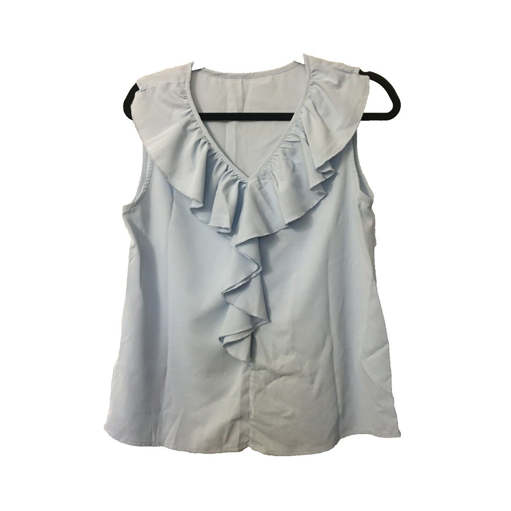 Women's Top Size Medium Sky Blue Ruffle V-Neck Sleeveless A3 Vacation
